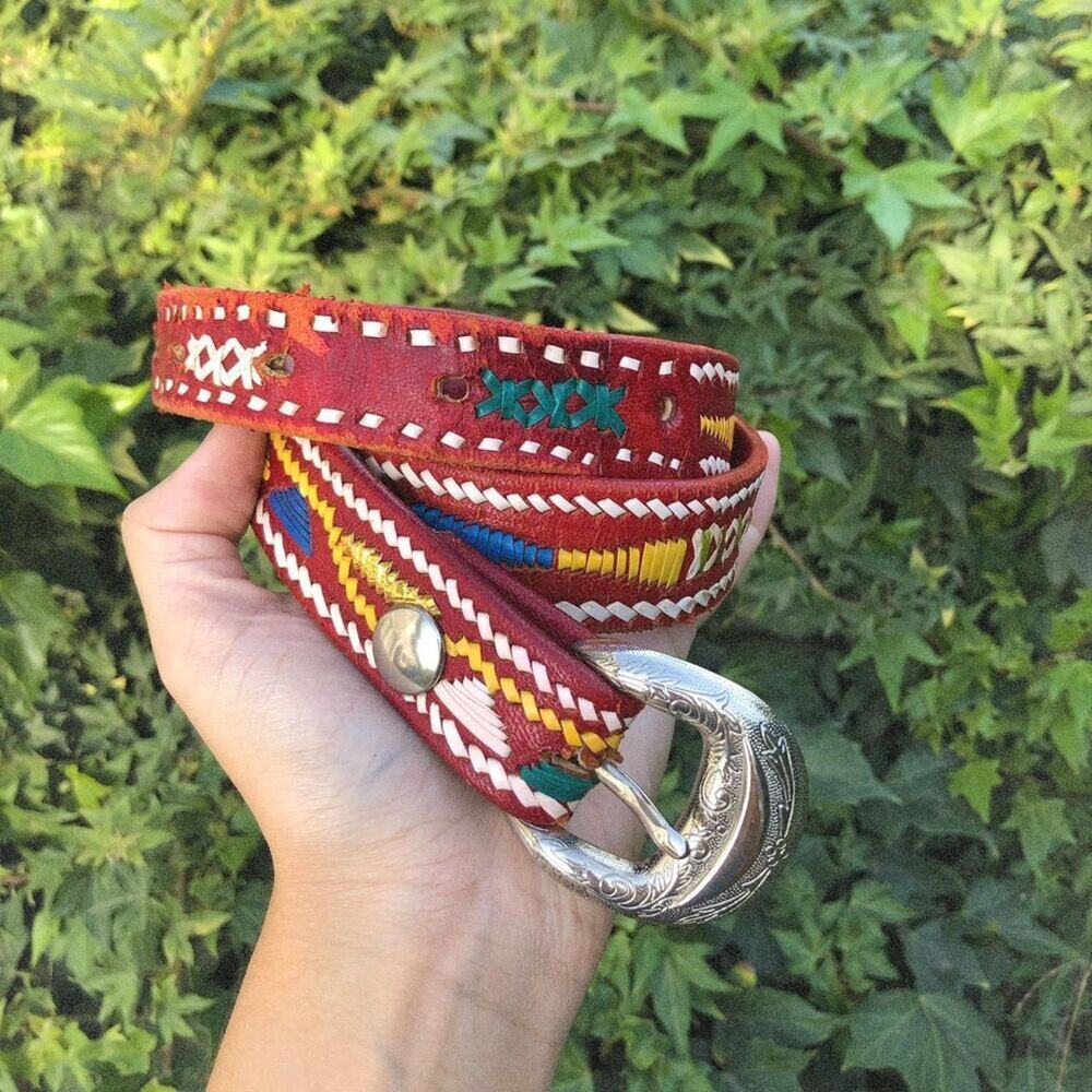 Red Tribal/Aztec Leather Belt